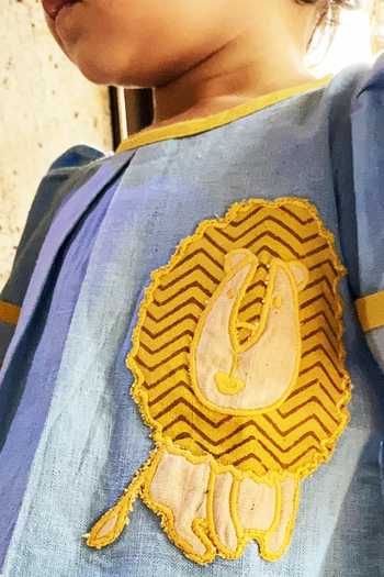 Buy_Mhysa_Blue Handloom Cotton Embroidery Lion Samara Patchwork Dress _Online_at_Aza_Fashions